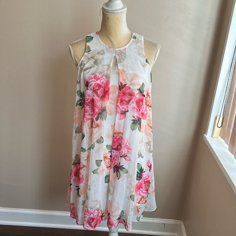 Calvin Klein Womens A Line Dress Mini Sz 2 Floral Roses New ST2125 - Picture 3 of 3